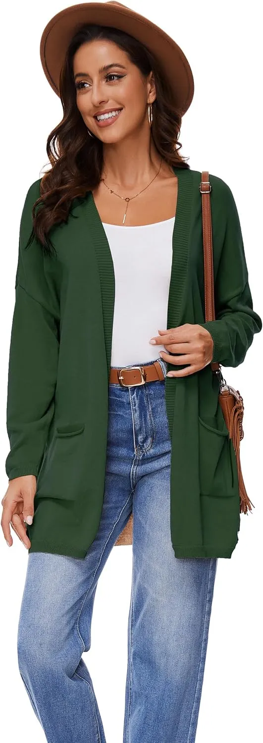 Women's 100% Cotton Lightweight Open Front Cardigans with Pockets Oversized Knit Casual Sweaters Outwear