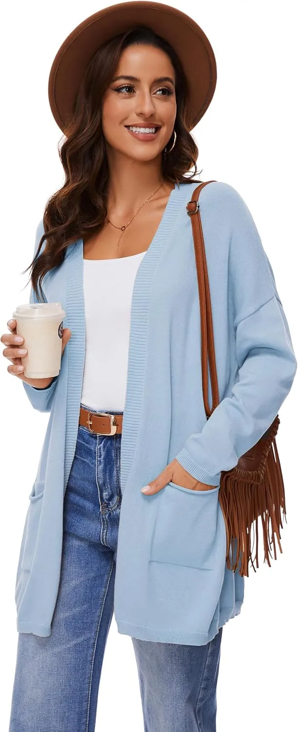 Women's 100% Cotton Lightweight Open Front Cardigans with Pockets Oversized Knit Casual Sweaters Outwear
