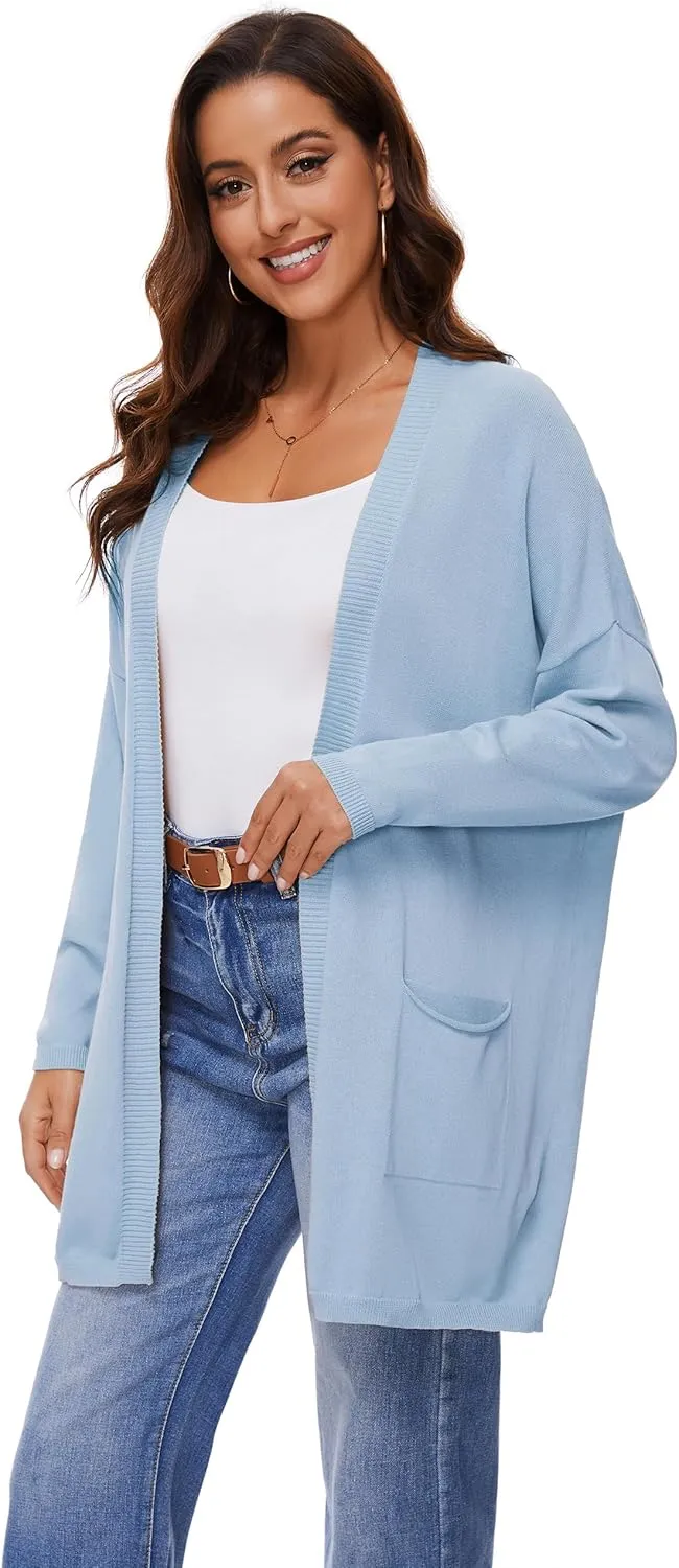 Women's 100% Cotton Lightweight Open Front Cardigans with Pockets Oversized Knit Casual Sweaters Outwear