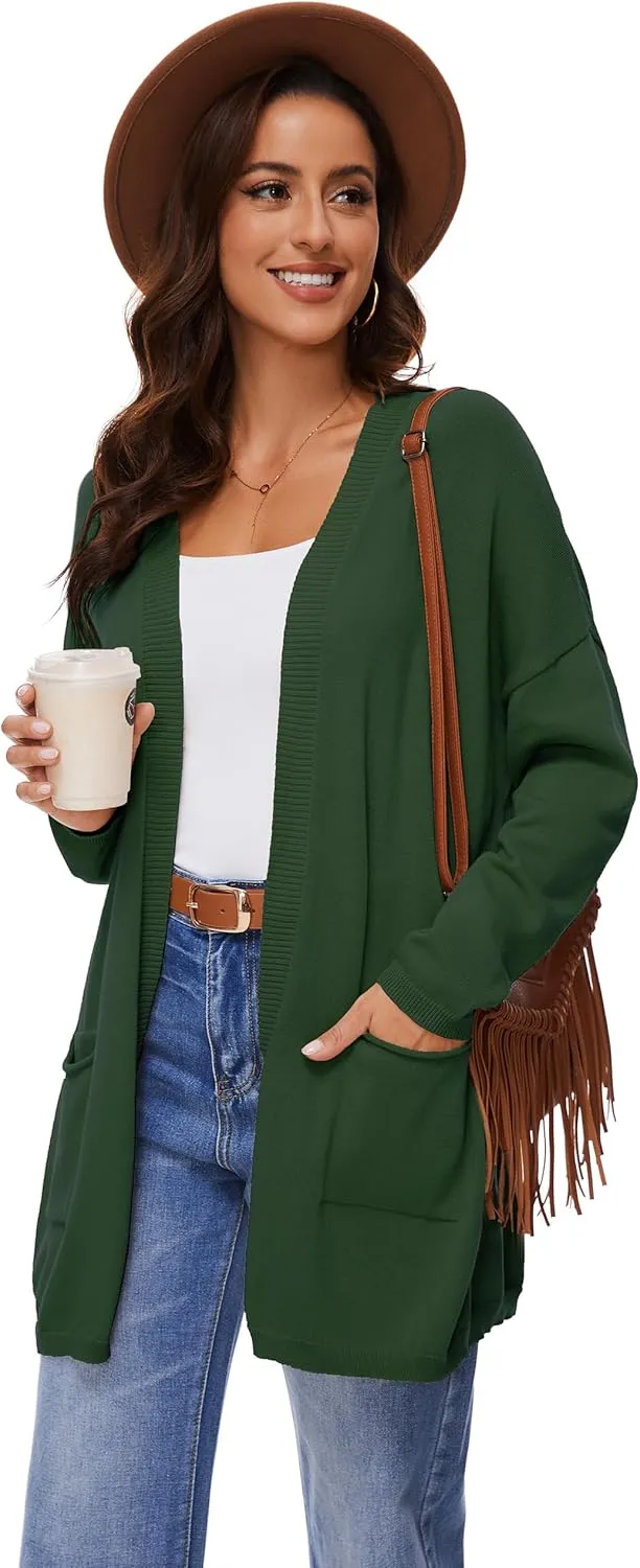 Women's 100% Cotton Lightweight Open Front Cardigans with Pockets Oversized Knit Casual Sweaters Outwear