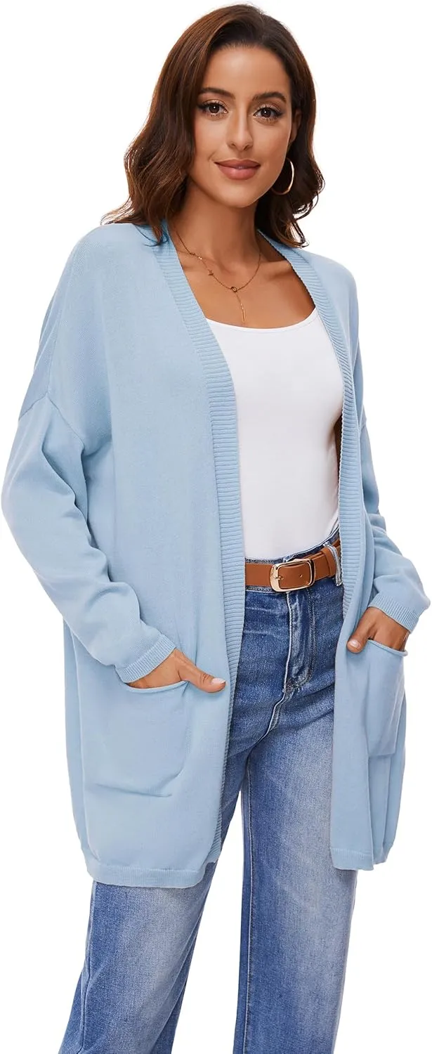 Women's 100% Cotton Lightweight Open Front Cardigans with Pockets Oversized Knit Casual Sweaters Outwear