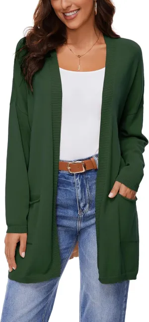 Women's 100% Cotton Lightweight Open Front Cardigans with Pockets Oversized Knit Casual Sweaters Outwear