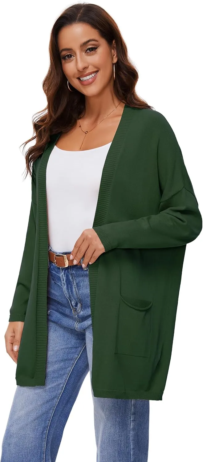 Women's 100% Cotton Lightweight Open Front Cardigans with Pockets Oversized Knit Casual Sweaters Outwear