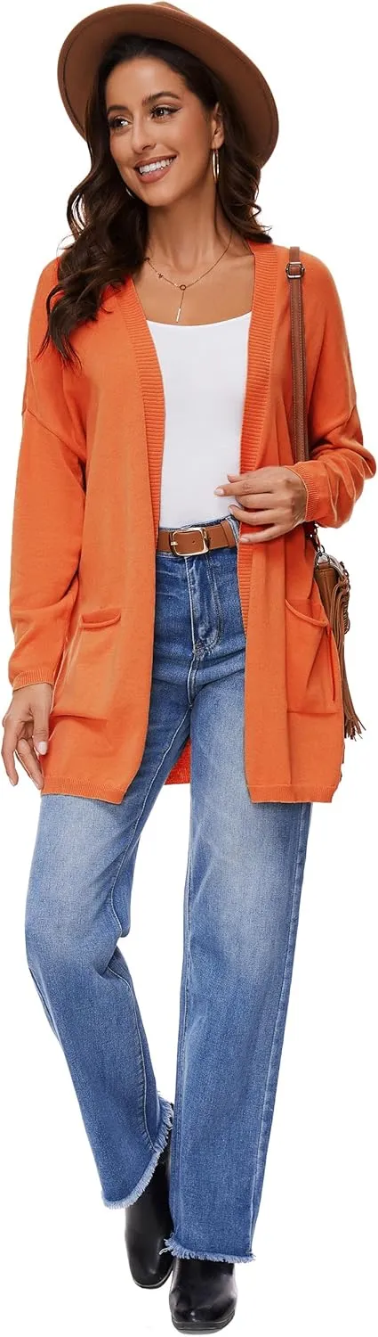 Women's 100% Cotton Lightweight Open Front Cardigans with Pockets Oversized Knit Casual Sweaters Outwear