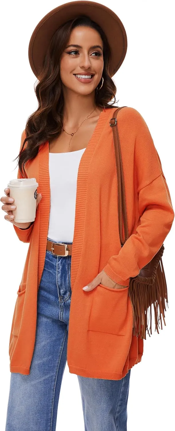 Women's 100% Cotton Lightweight Open Front Cardigans with Pockets Oversized Knit Casual Sweaters Outwear