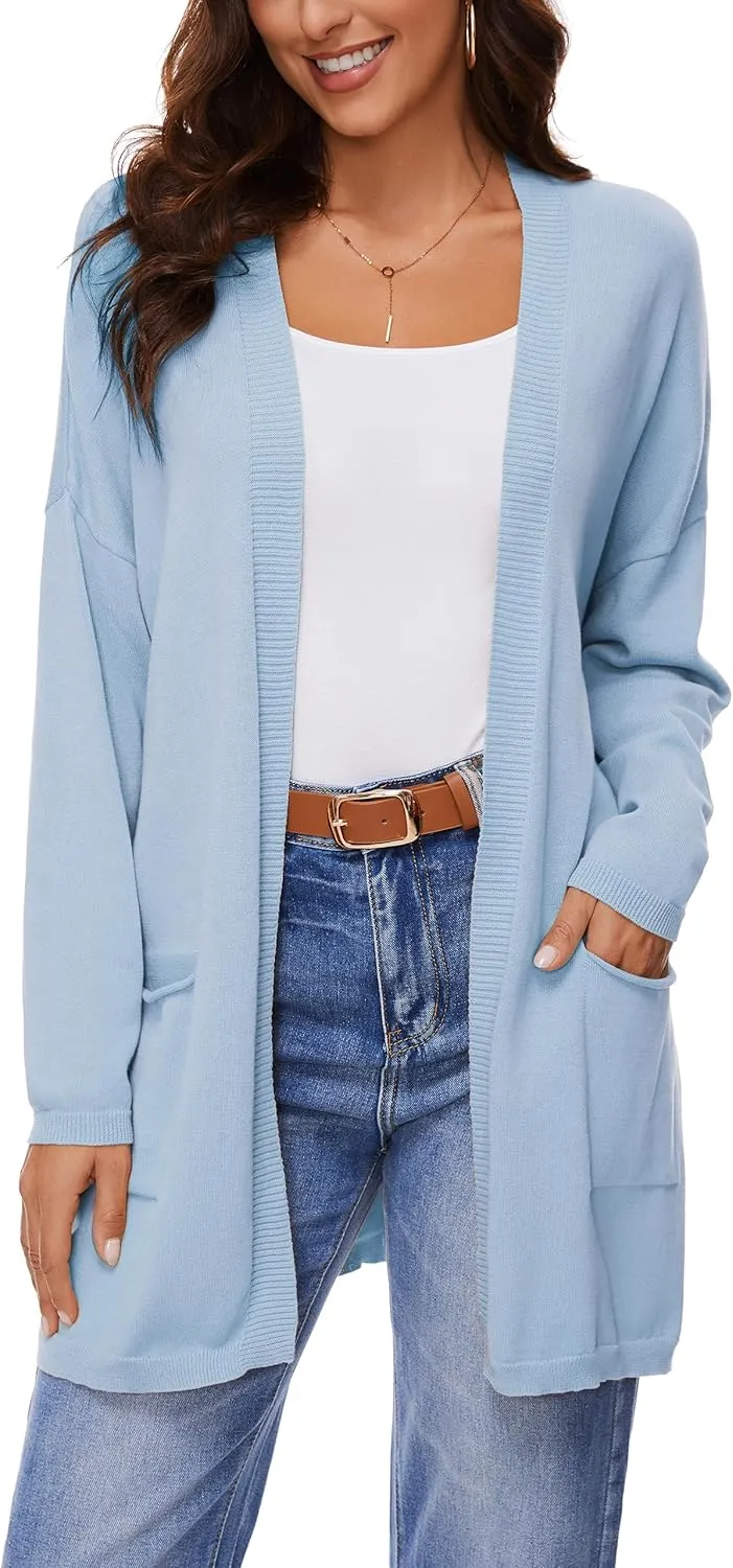 Women's 100% Cotton Lightweight Open Front Cardigans with Pockets Oversized Knit Casual Sweaters Outwear