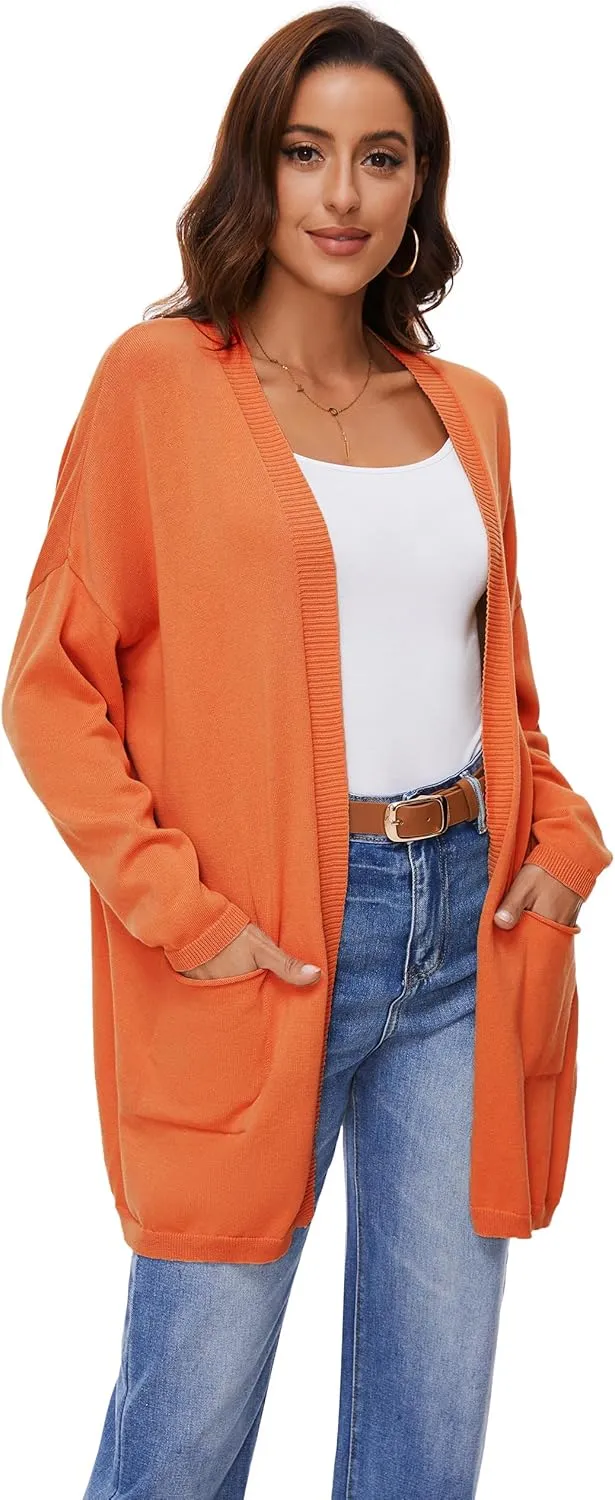 Women's 100% Cotton Lightweight Open Front Cardigans with Pockets Oversized Knit Casual Sweaters Outwear