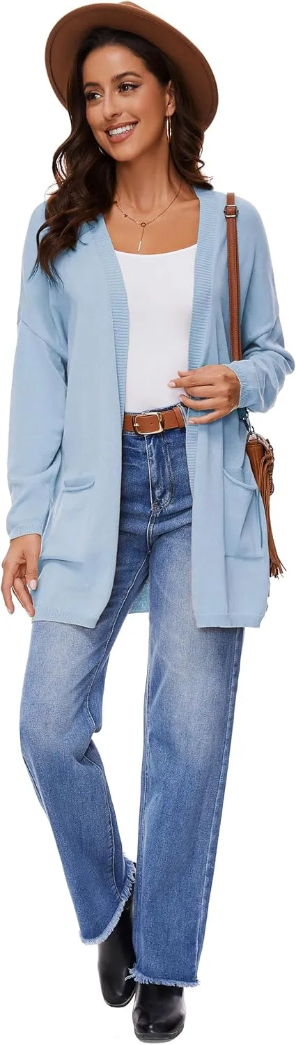 Women's 100% Cotton Lightweight Open Front Cardigans with Pockets Oversized Knit Casual Sweaters Outwear