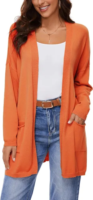 Women's 100% Cotton Lightweight Open Front Cardigans with Pockets Oversized Knit Casual Sweaters Outwear