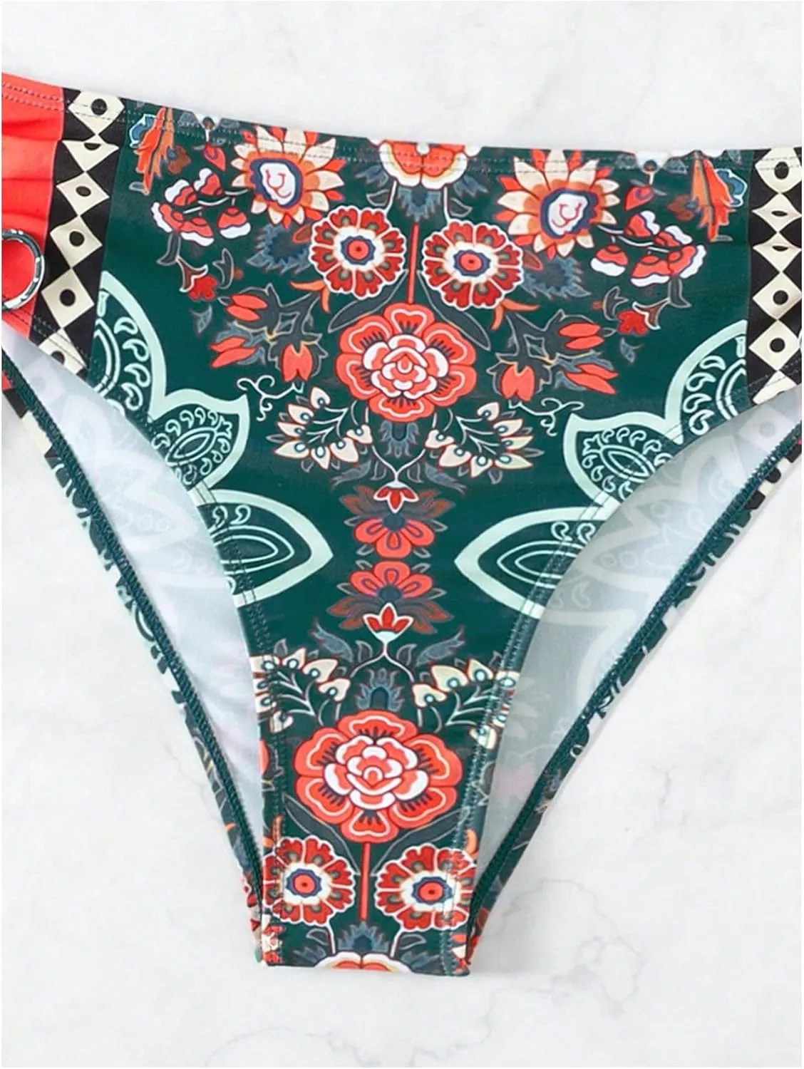 Women's 2 Piece Boho Floral Swimsuit Drawstring High Waisted Bikini Sets Twist Bathing Suit