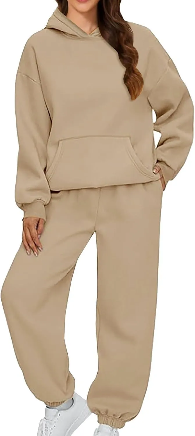 Womens 2 Piece Outfits Lounge Hoodie Sweatsuit Sets Oversized Sweatshirt Baggy Fall Fashion Sweatpants with Pockets