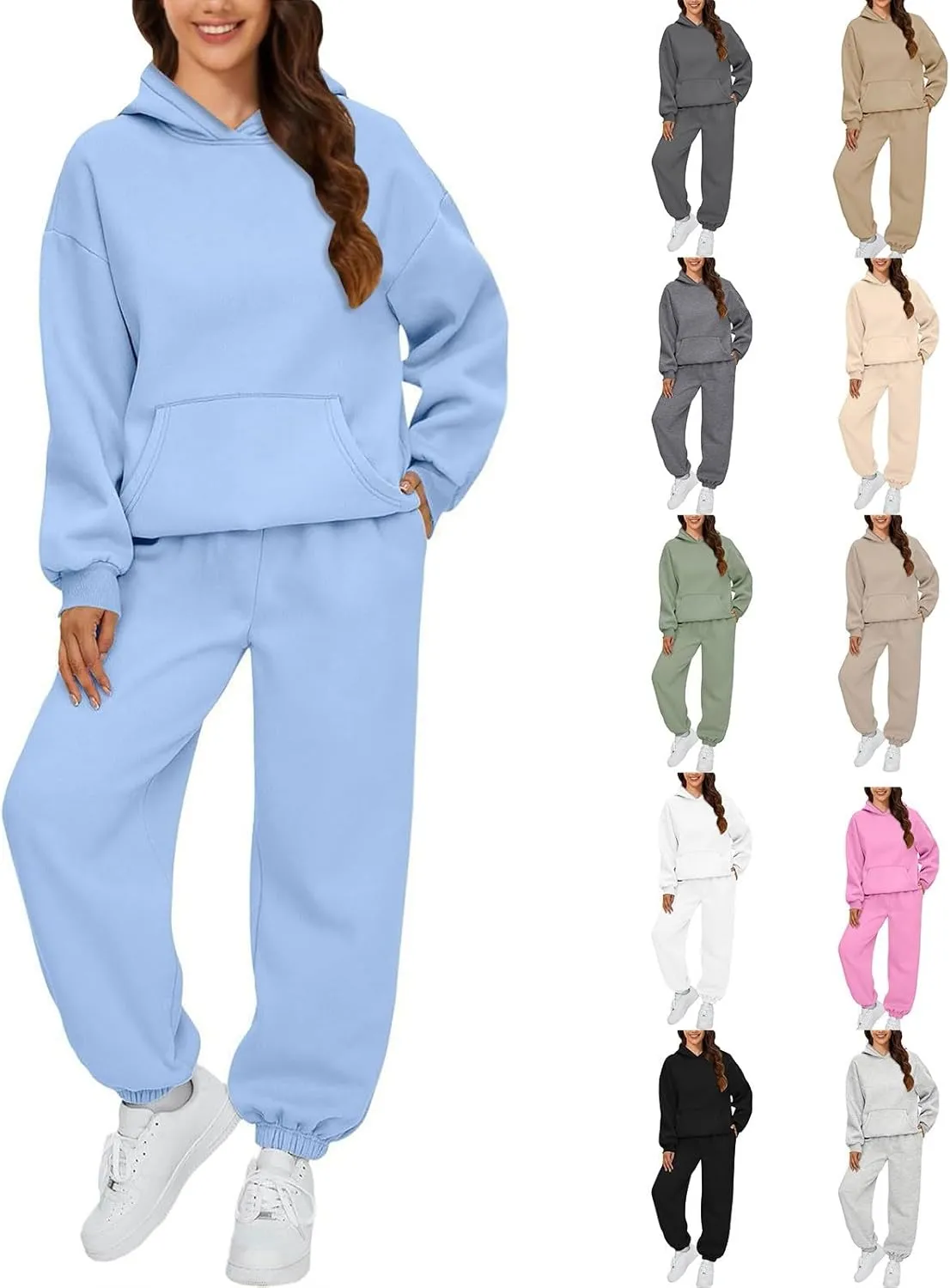 Womens 2 Piece Outfits Lounge Hoodie Sweatsuit Sets Oversized Sweatshirt Baggy Fall Fashion Sweatpants with Pockets