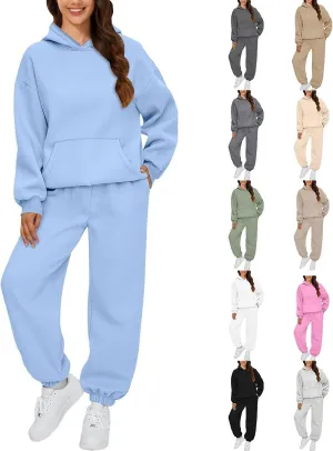 Womens 2 Piece Outfits Lounge Hoodie Sweatsuit Sets Oversized Sweatshirt Baggy Fall Fashion Sweatpants with Pockets