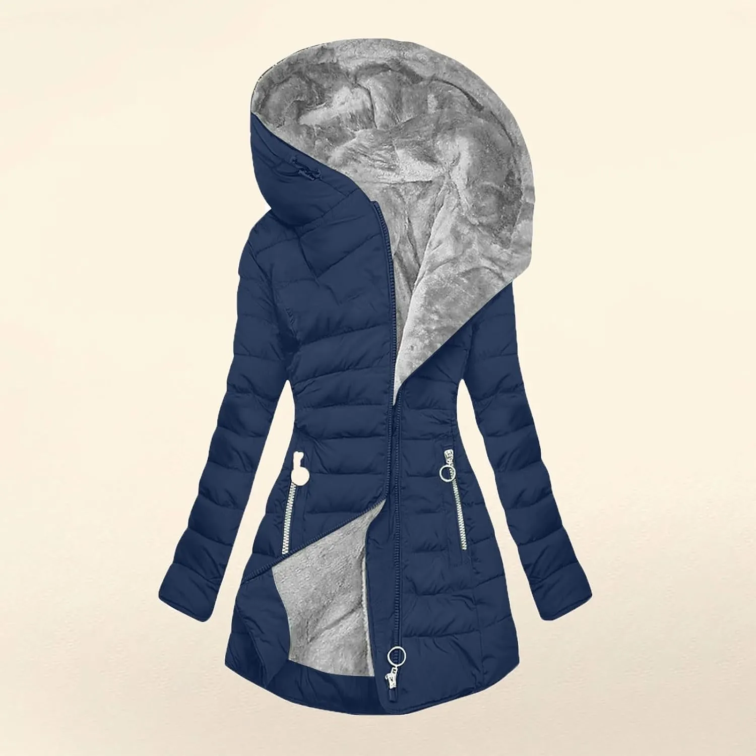 Womens 2024 Winter Warm Solid Fleece Coat Long Sleeve Hooded Zipper Overcoat Soft Fitted Casual Pockets Outdoor Jacket