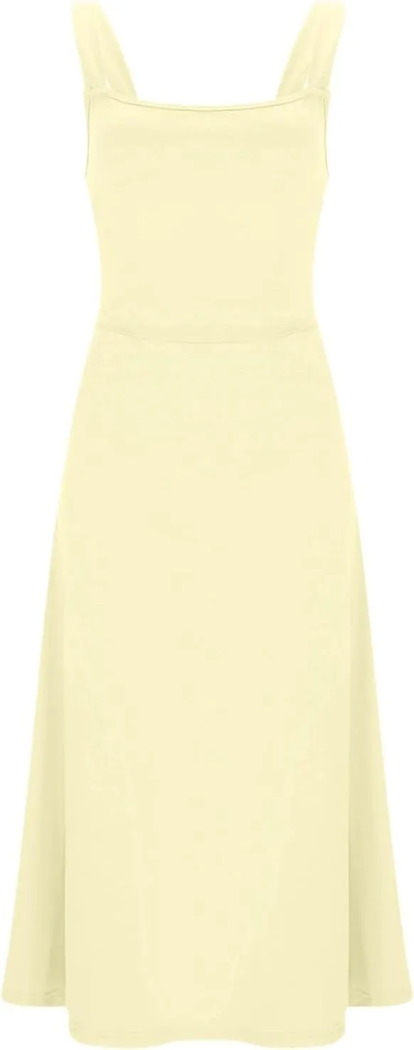 Women's 2025 Summer Sleeveless Midi Dress Square Neck Drawstring Waist Flowy A Line Beach Dresses Tank Dresses for Women