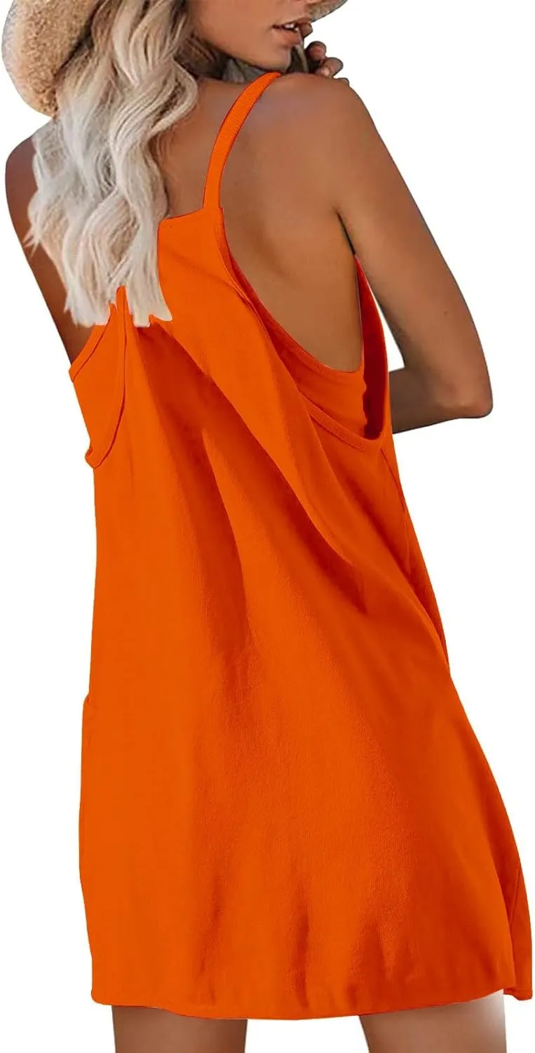 Womens Athletic Dress with Shorts Underneath Summer Spaghetti Strap Romper Dresses Tennis Workout Mini Dress