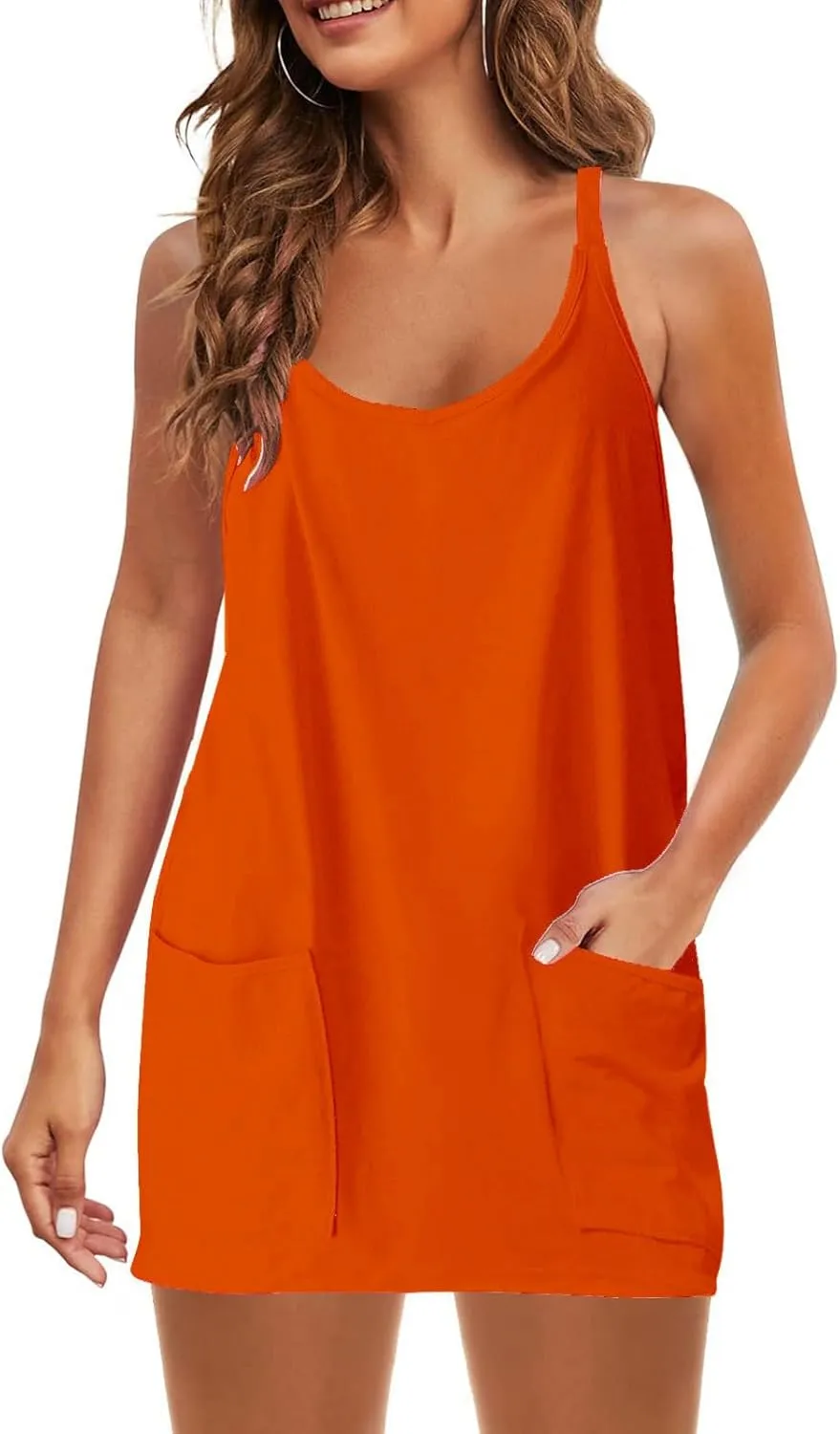 Womens Athletic Dress with Shorts Underneath Summer Spaghetti Strap Romper Dresses Tennis Workout Mini Dress