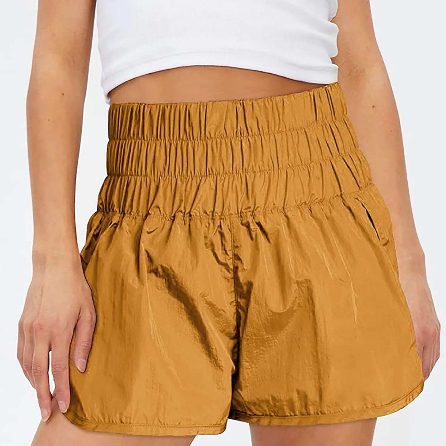 Women's Athletic Shorts High Waisted Running Shorts Pocket Sporty Shorts Elastic Workout Shorts