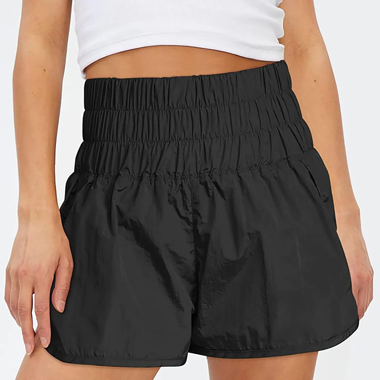 Women's Athletic Shorts High Waisted Running Shorts Pocket Sporty Shorts Elastic Workout Shorts