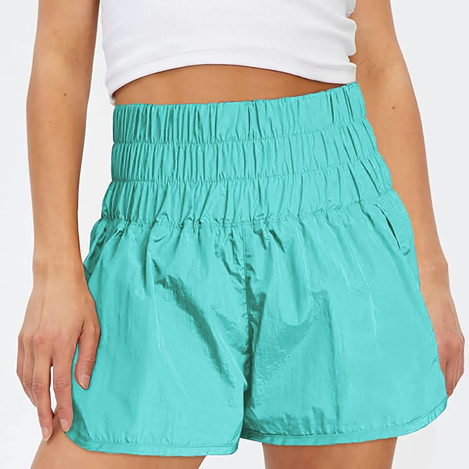 Women's Athletic Shorts High Waisted Running Shorts Pocket Sporty Shorts Elastic Workout Shorts