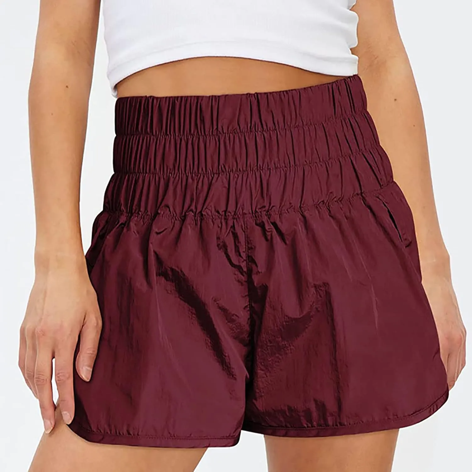 Women's Athletic Shorts High Waisted Running Shorts Pocket Sporty Shorts Elastic Workout Shorts