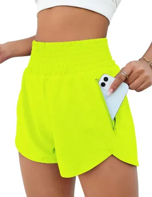 Women's Athletic Shorts High Waisted Running Shorts Pocket Sporty Shorts Gym Elastic Workout Shorts