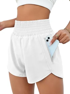 Women's Athletic Shorts High Waisted Running Shorts Pocket Sporty Shorts Gym Elastic Workout Shorts