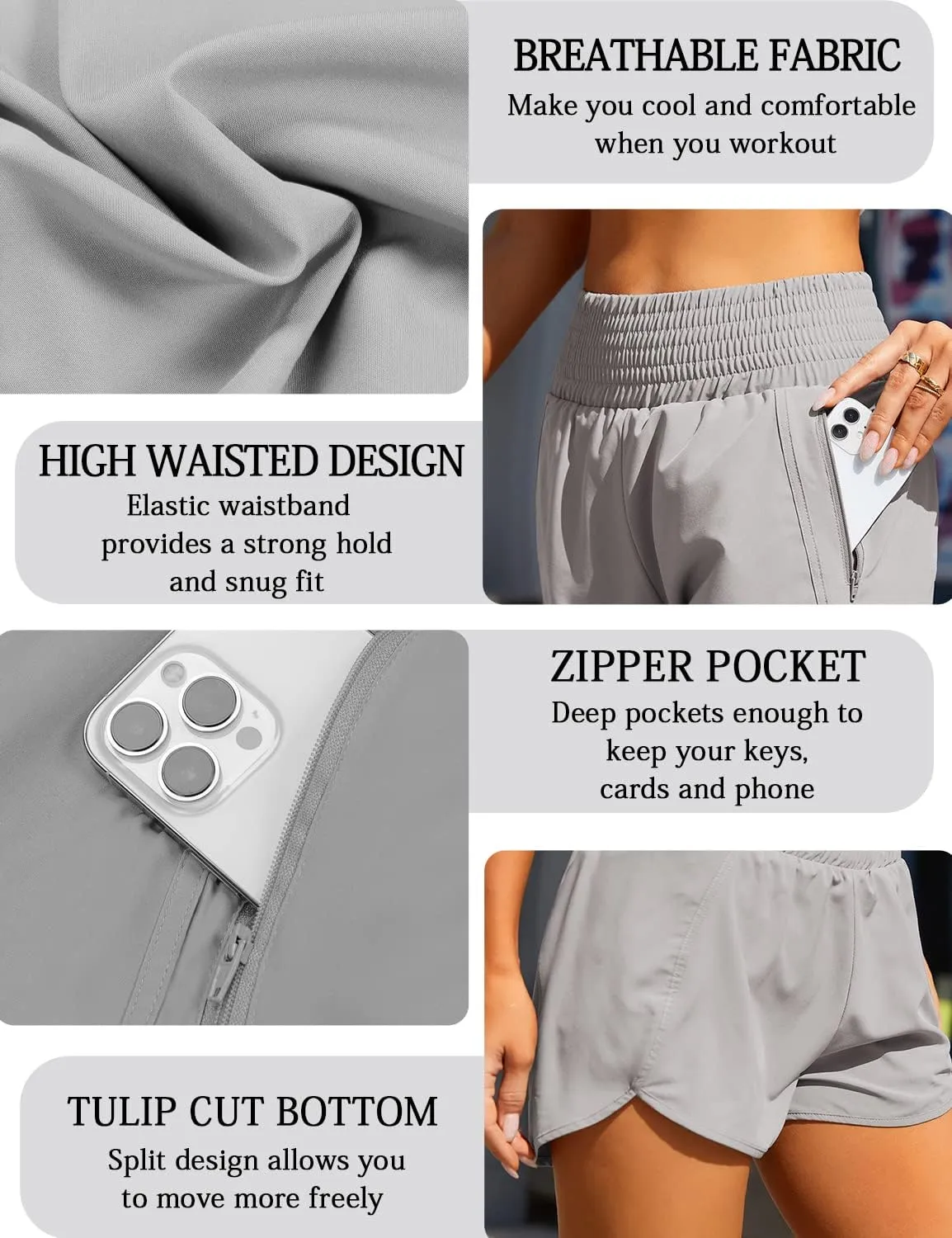 Women's Athletic Shorts High Waisted Running Shorts Pocket Sporty Shorts Gym Elastic Workout Shorts