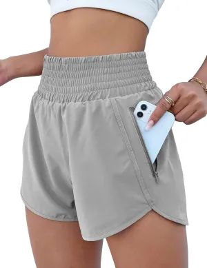 Women's Athletic Shorts High Waisted Running Shorts Pocket Sporty Shorts Gym Elastic Workout Shorts