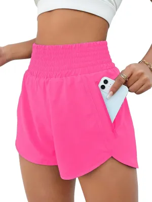 Women's Athletic Shorts High Waisted Running Shorts Pocket Sporty Shorts Gym Elastic Workout Shorts
