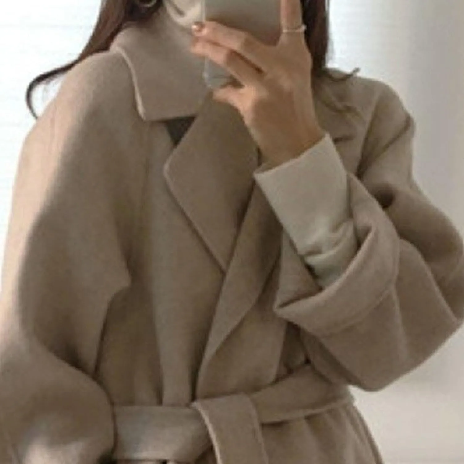 Womens Belted Winter Wool Coat Notch Lapel Wool Blend Peacoat Overcoat Casual Open Front Long Jacket Trench Coats