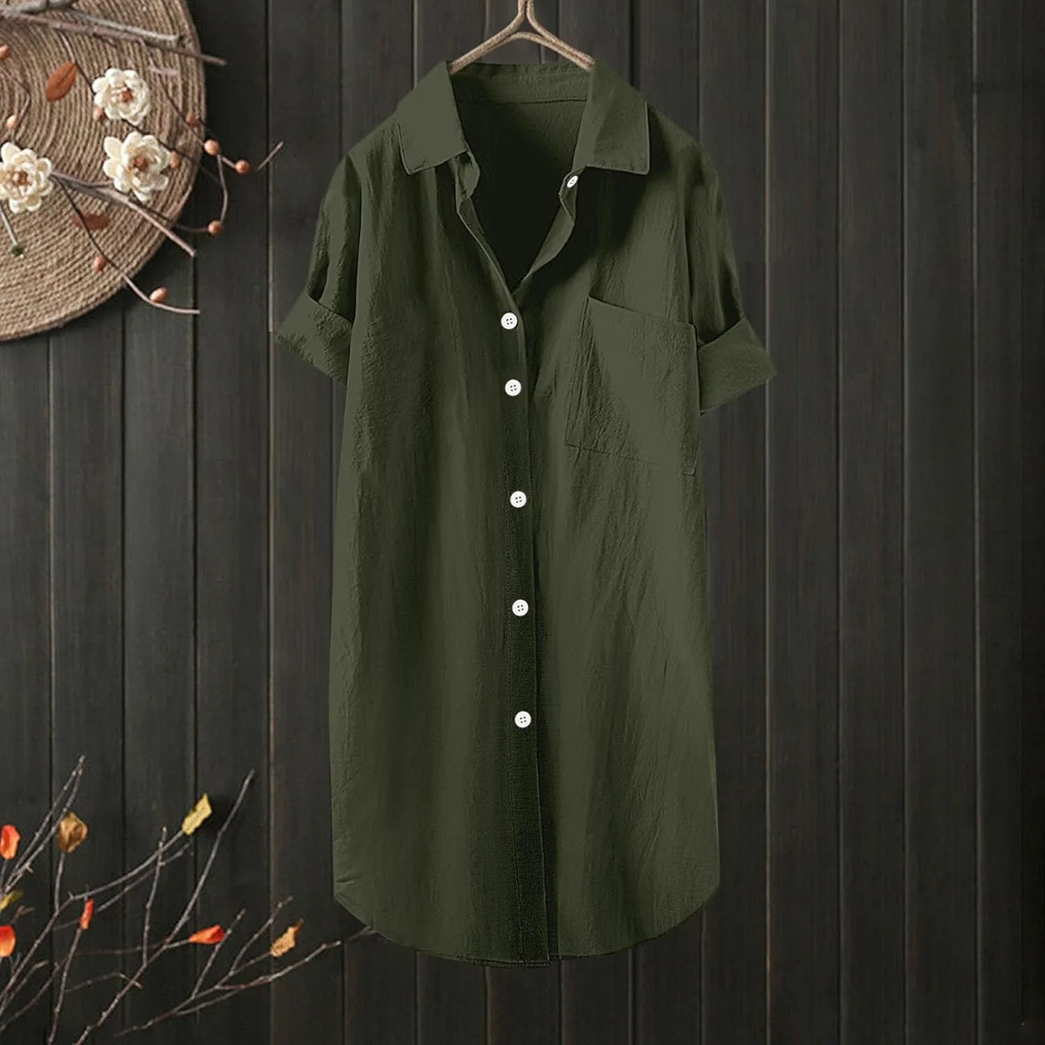 Womens Button Shirt Dresses Daily Casual High Low Irregular Hem Short/Half Sleeve Blouse Loose Summer Linen Tops 2025