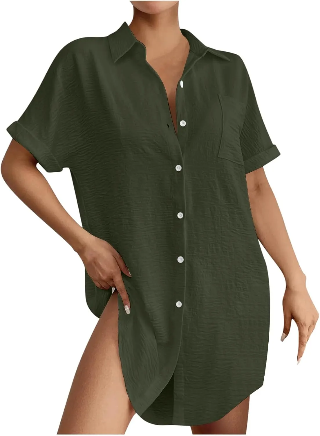 Womens Button Shirt Dresses Daily Casual High Low Irregular Hem Short/Half Sleeve Blouse Loose Summer Linen Tops 2025