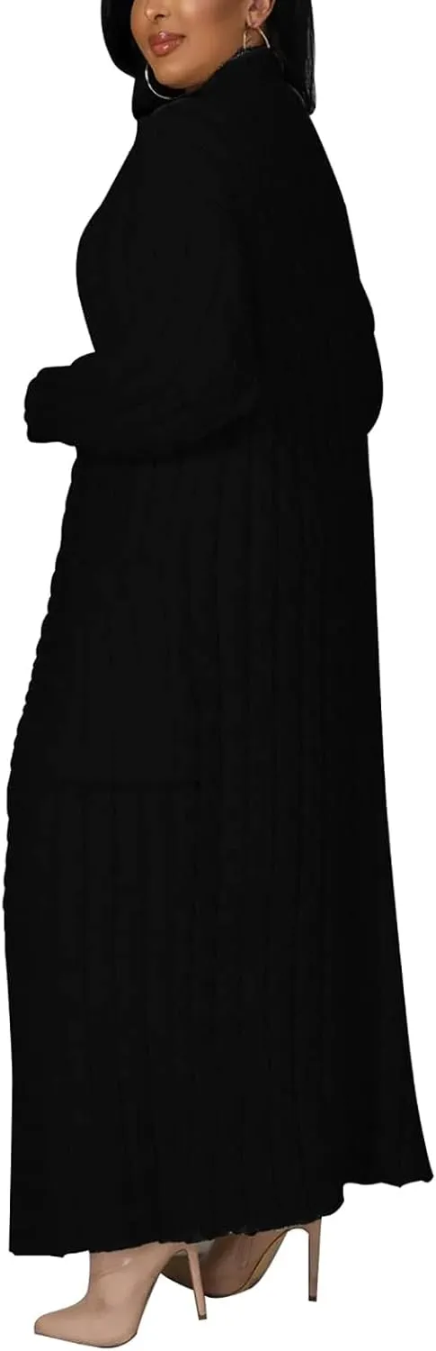 Women's Cable Knit Maxi Cardigan Long Cardigan Sweater Open Front Chunky Knitwear Coat with Pockets