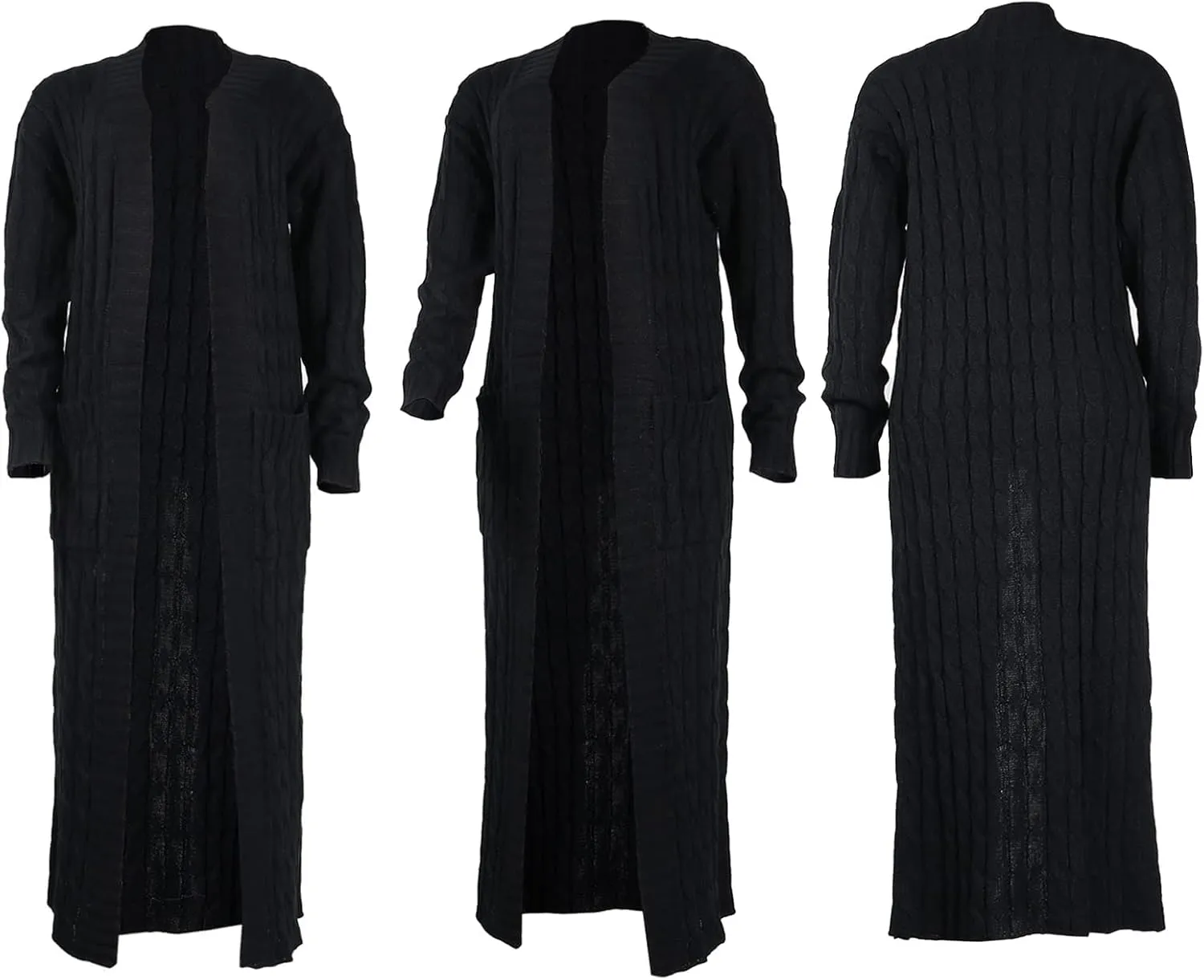 Women's Cable Knit Maxi Cardigan Long Cardigan Sweater Open Front Chunky Knitwear Coat with Pockets
