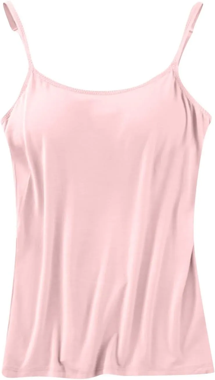 Womens Camisole Spaghetti Strap Tank Top with Built in Padded Bra Camisole Cami Tank Top with Adjustable Straps &