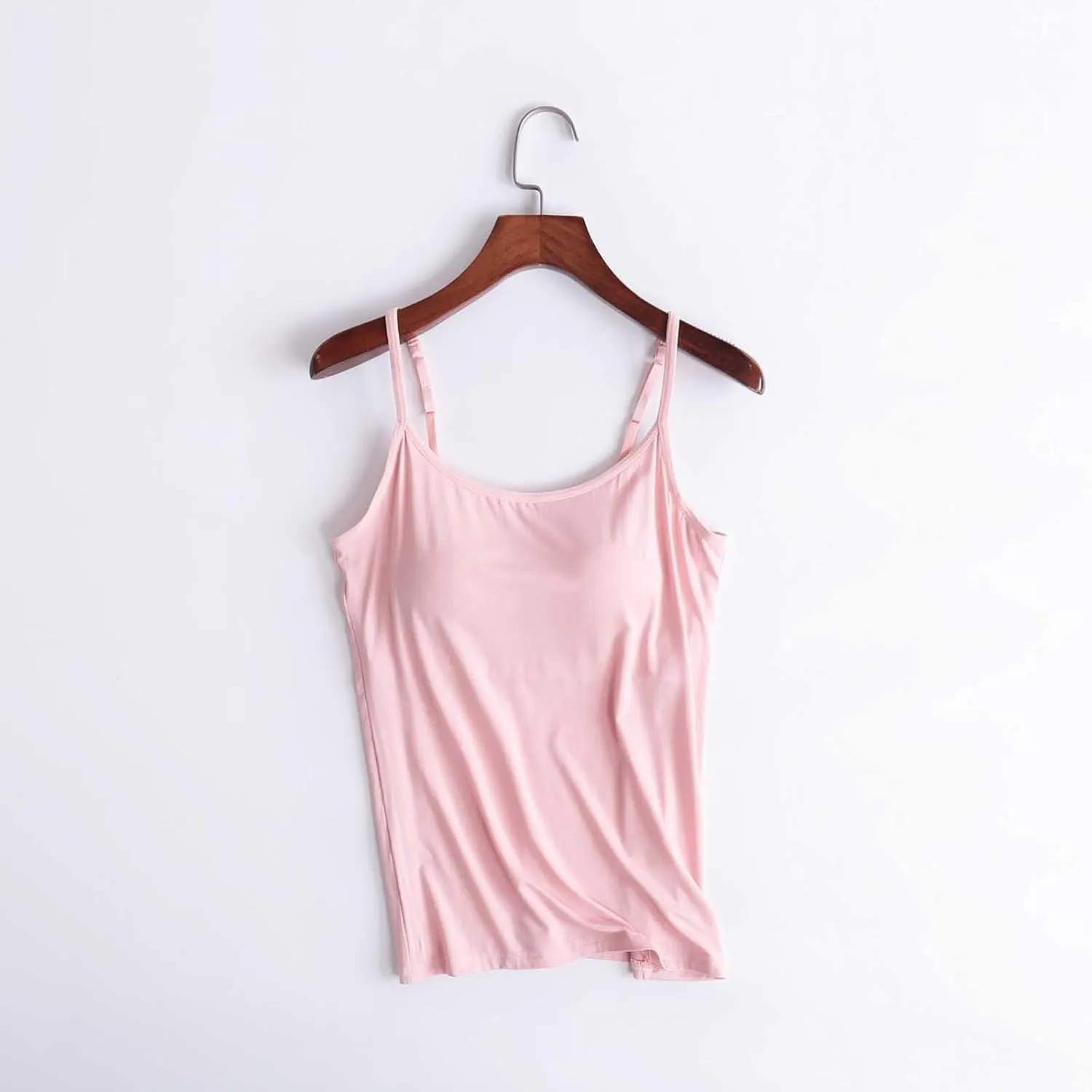 Womens Camisole Spaghetti Strap Tank Top with Built in Padded Bra Camisole Cami Tank Top with Adjustable Straps &