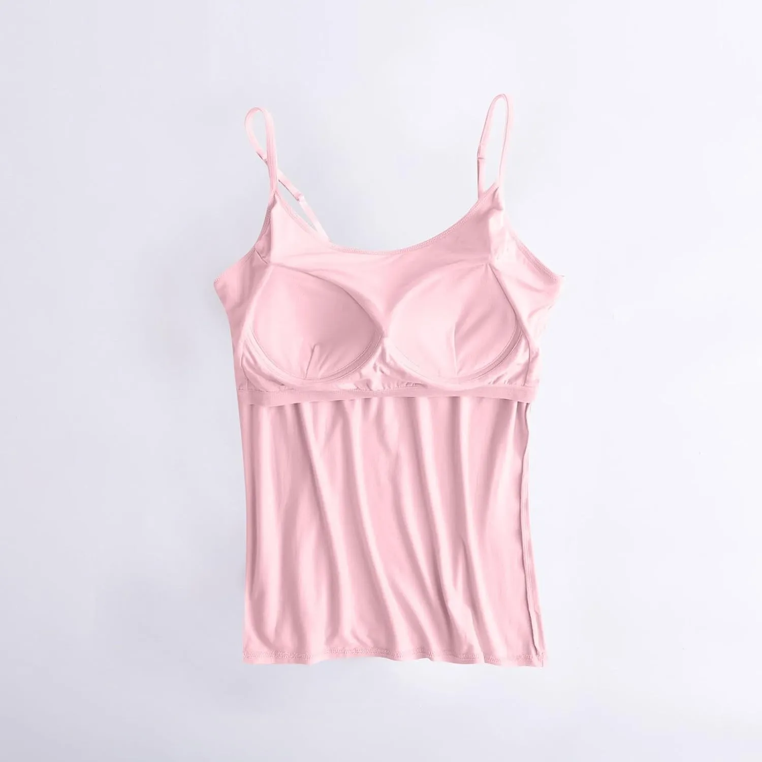 Womens Camisole Spaghetti Strap Tank Top with Built in Padded Bra Camisole Cami Tank Top with Adjustable Straps &