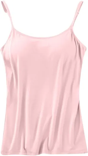 Womens Camisole Spaghetti Strap Tank Top with Built in Padded Bra Camisole Cami Tank Top with Adjustable Straps &
