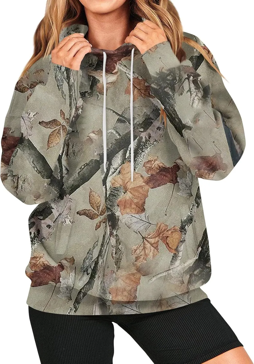 Womens Camo Hoodies Light Camo Hoodie Maple Oversized Hooded Sweatshirt Fleece Pullover Sweatshirts Long Sleeve with Pocket