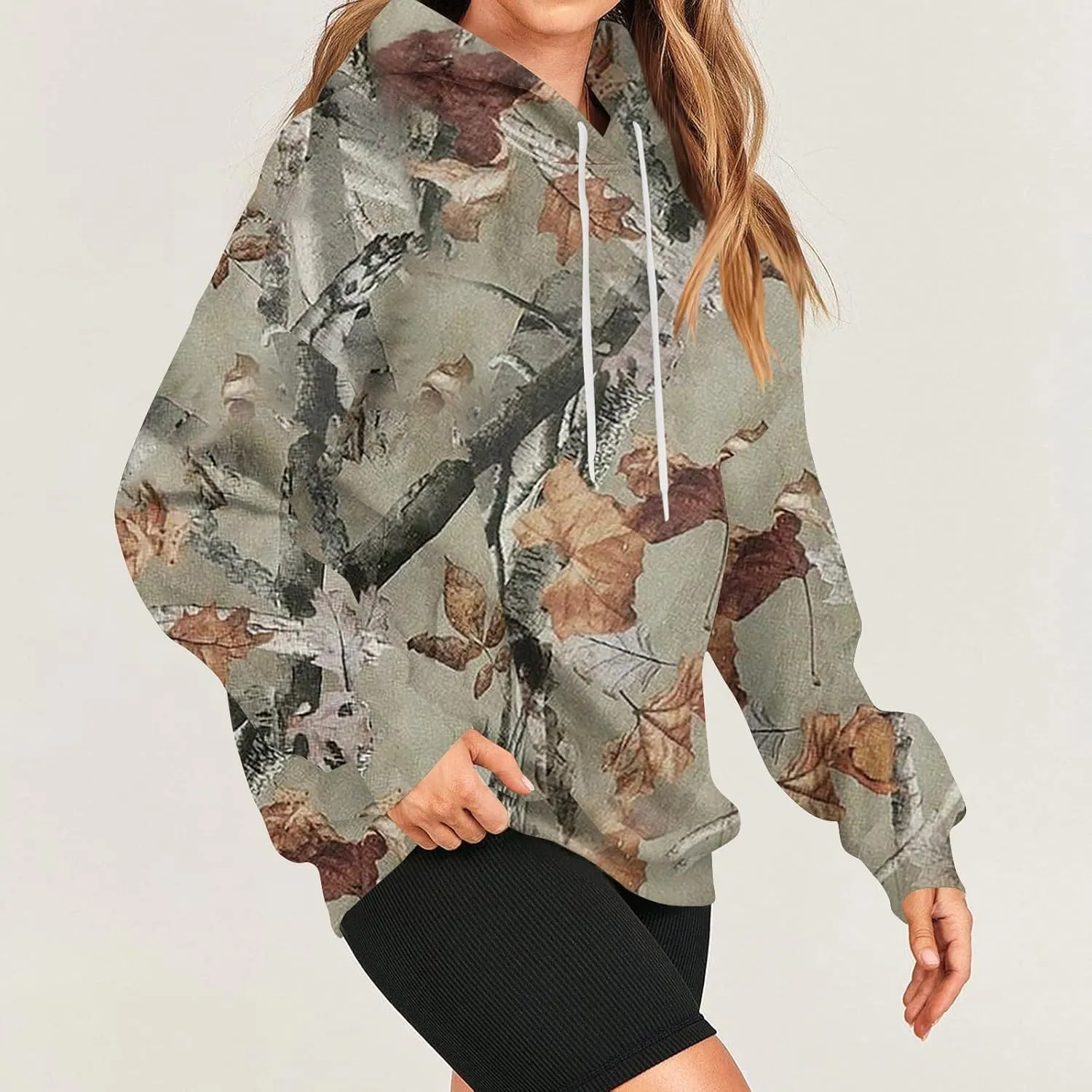 Womens Camo Hoodies Light Camo Hoodie Maple Oversized Hooded Sweatshirt Fleece Pullover Sweatshirts Long Sleeve with Pocket