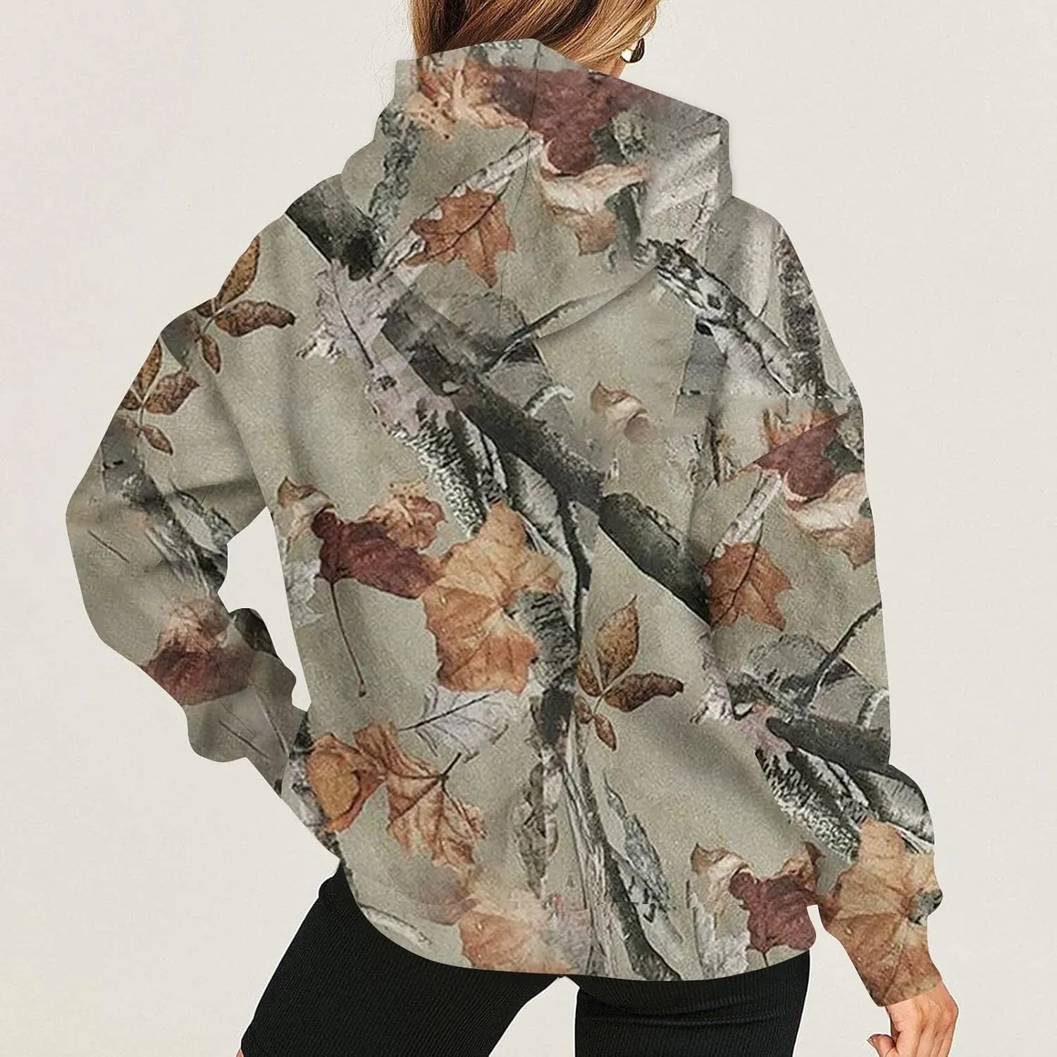 Womens Camo Hoodies Light Camo Hoodie Maple Oversized Hooded Sweatshirt Fleece Pullover Sweatshirts Long Sleeve with Pocket