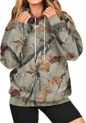 Womens Camo Hoodies Light Camo Hoodie Maple Oversized Hooded Sweatshirt Fleece Pullover Sweatshirts Long Sleeve with Pocket