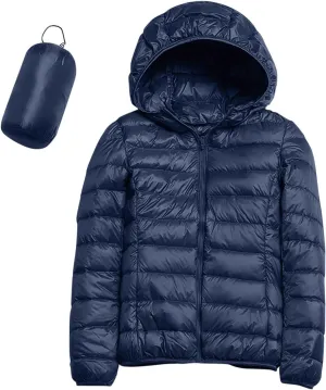 Women's Casual Lightweight Hooded Down Jacket Solid Color Casual Down Packable Warm Winter Jacket