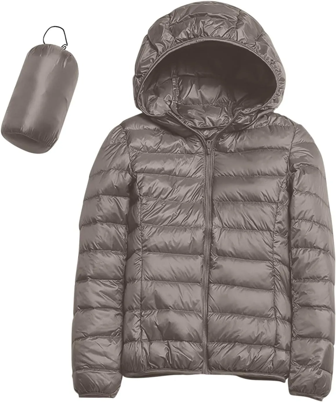 Women's Casual Lightweight Hooded Down Jacket Solid Color Casual Down Packable Warm Winter Jacket