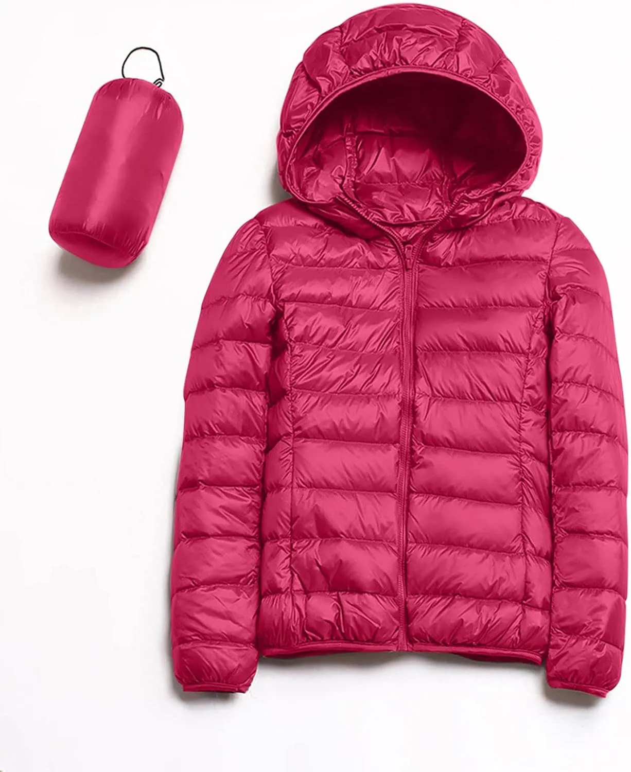 Women's Casual Lightweight Hooded Down Jacket Solid Color Casual Down Packable Warm Winter Jacket