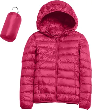 Women's Casual Lightweight Hooded Down Jacket Solid Color Casual Down Packable Warm Winter Jacket