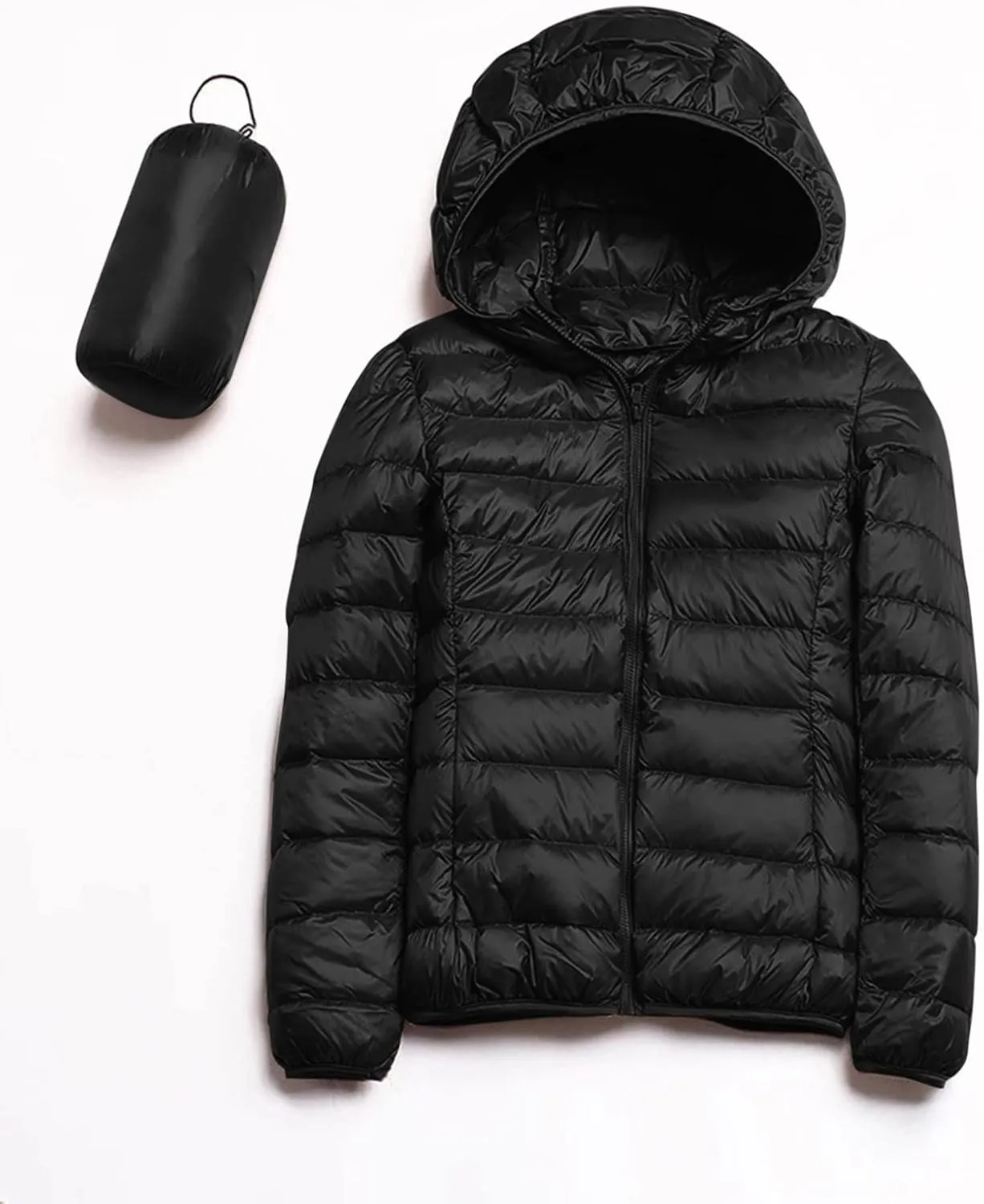 Women's Casual Lightweight Hooded Down Jacket Solid Color Casual Down Packable Warm Winter Jacket