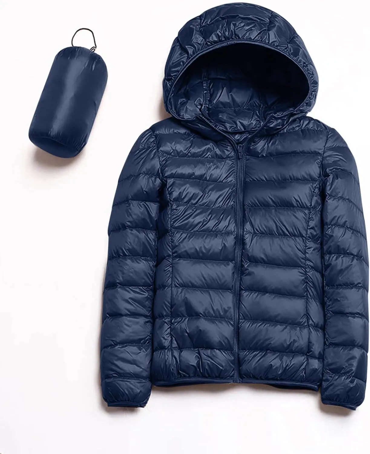 Women's Casual Lightweight Hooded Down Jacket Solid Color Casual Down Packable Warm Winter Jacket
