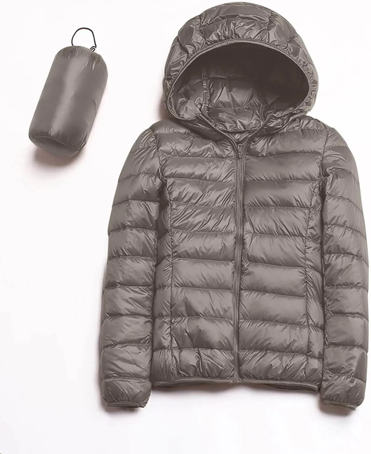 Women's Casual Lightweight Hooded Down Jacket Solid Color Casual Down Packable Warm Winter Jacket